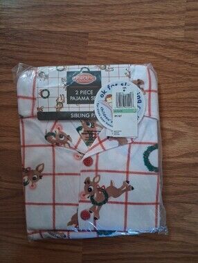 Nwt AME Rudolph Red Nosed Reindeer 2 Pc Pajama Set Girls Sz 8 Flannel